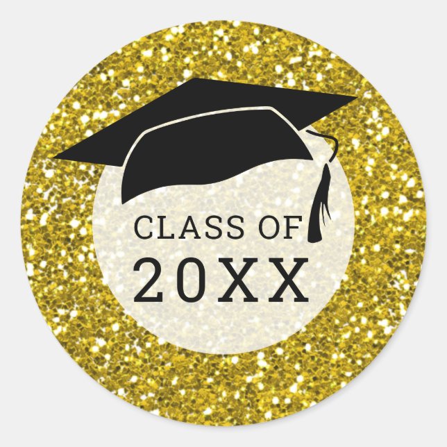Sticker Rond Black  Gold Glitter Graduation Hat Class Of 2022 (Devant)