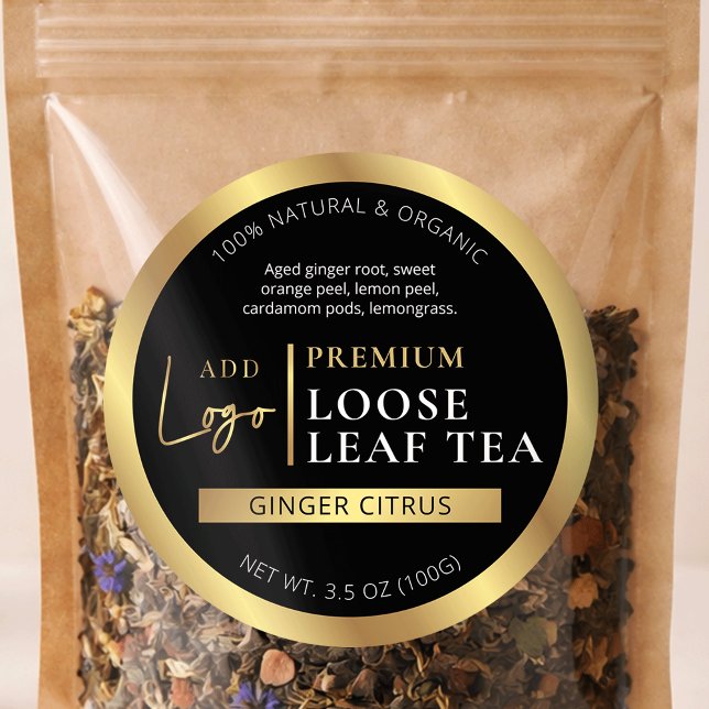 Sticker Rond Black & Gold Herbal Tea Coffee Homemade Label (Créateur téléchargé)