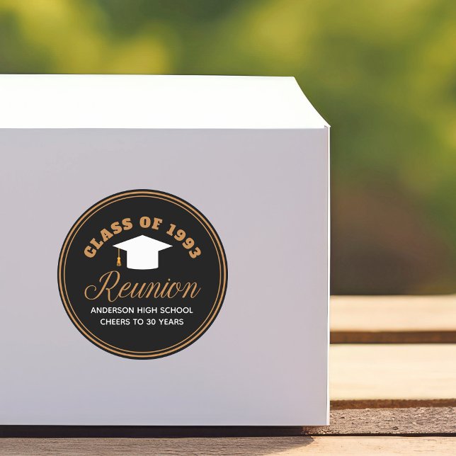 Sticker Rond Black Gold High School Réunion Parti personnalisé (Créateur téléchargé)