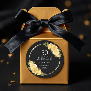 Sticker Rond Black Gold & Jaune Floral 50e anniversaire
