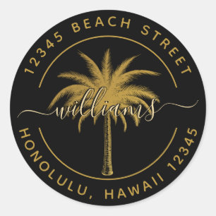 Sticker Rond Black & Gold Palm Tree Adresse de retour