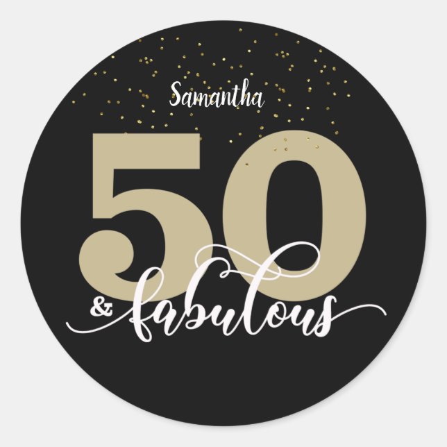 Sticker Rond Black Gold Parties scintillant 50 et Fabulous Birt (Devant)