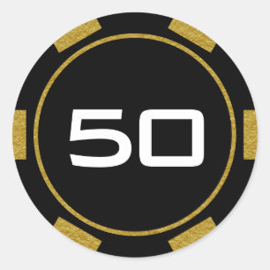 Sticker Rond Black Gold Poker Chip Casino Numéro d'anniversaire