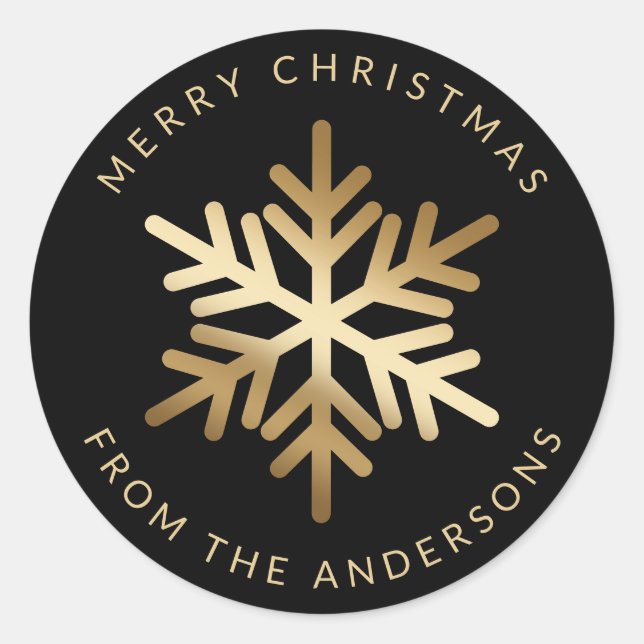 Sticker Rond Black Gold Snowflake Family Merry Christmas (Devant)
