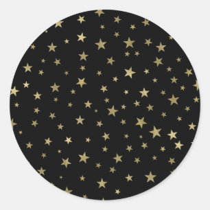 Sticker Rond Black & Gold Stars Starry Night Celestin Party