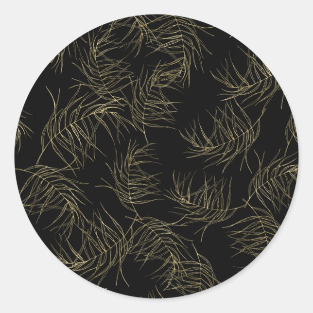 Sticker Rond Black & Gold Tropical Glam Feuille Mariage (Devant)