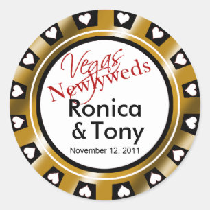 Sticker Rond Black & Gold Vegas Newlywes Casino Chip