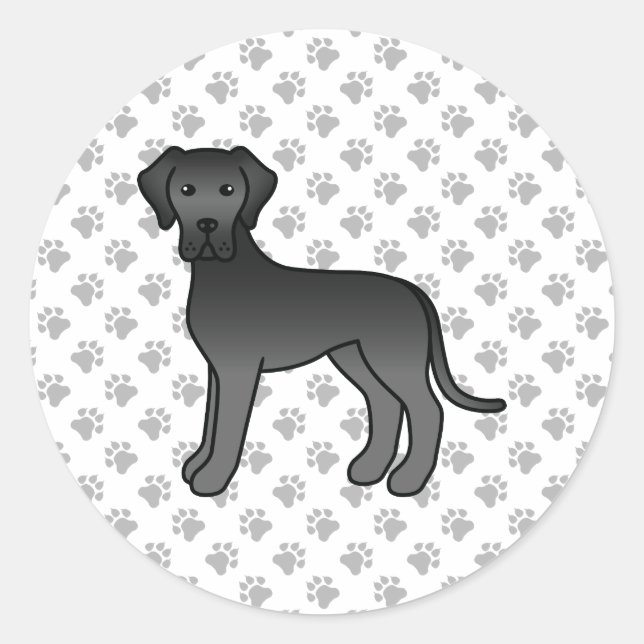 Sticker Rond Black Great Dane mignon chien de dessin (Devant)