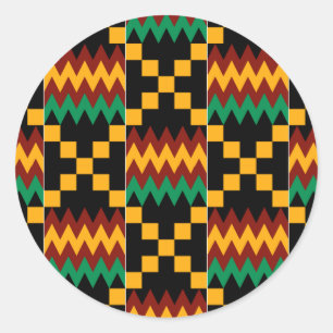 Sticker Rond Black, Green, Red, et Yellow Kente Cloth