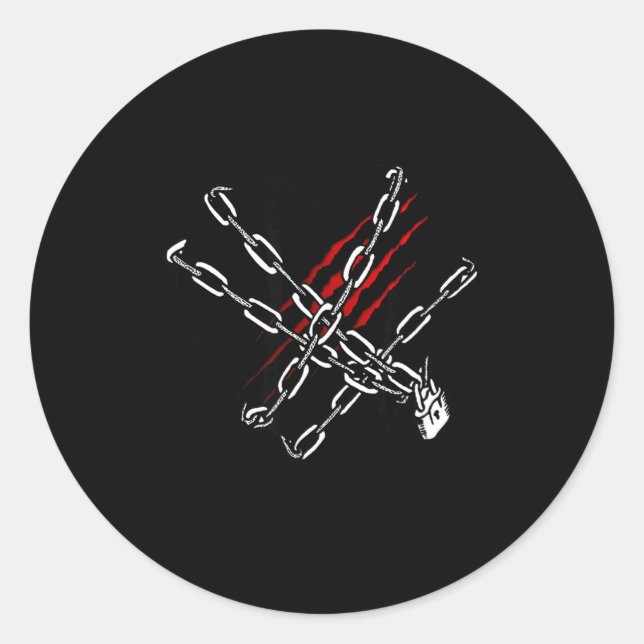 Sticker Rond Black Heart Red Chains Cool Gothic Valentine's Day (Devant)
