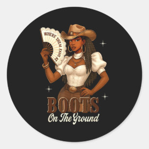 Sticker Rond Black History Boots sur le terrain Cowgirl Western