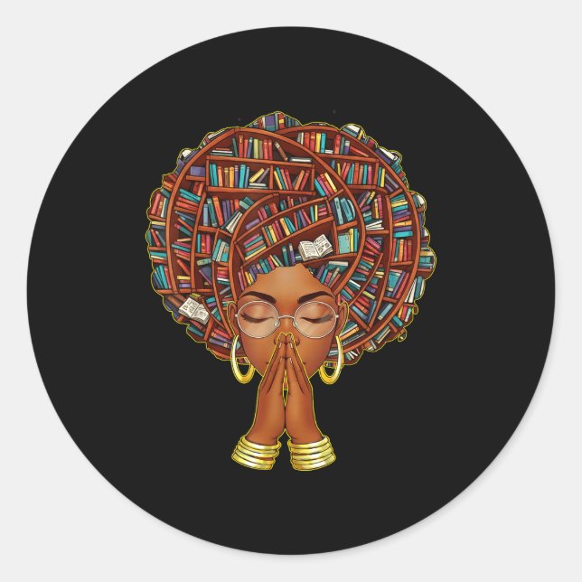 Sticker Rond Black History Month Afro Book Lover Women Girls Li (Devant)