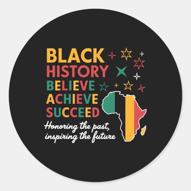 Sticker Rond Black History Month Believe Achieve Succeed Melani (Devant)