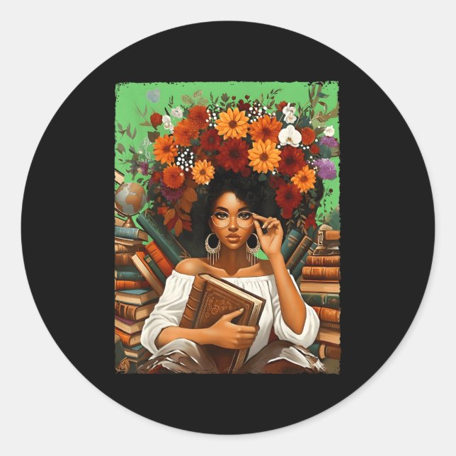 Sticker Rond Black History Month Black Afro Girl Women Book Lov (Devant)
