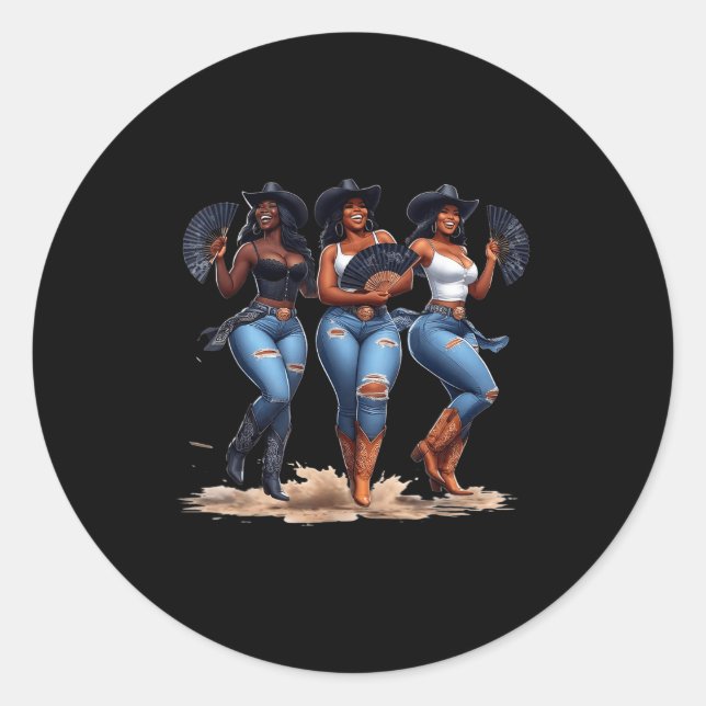 Sticker Rond Black History Month Cowgirl Western Afro Black Wom (Devant)