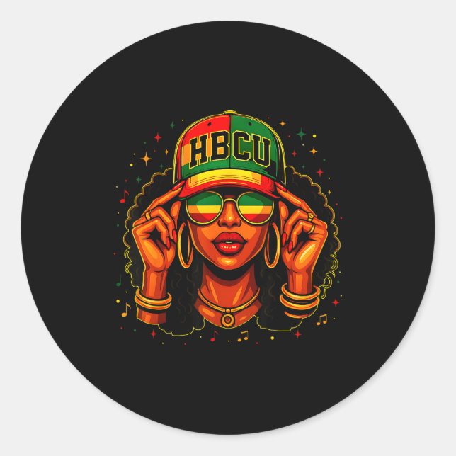 Sticker Rond Black History Month Hbcu Black Afro Educated Girl  (Devant)