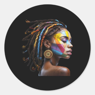 Sticker Rond Black History Moth Loc'd Hair Art Black Queen Afr