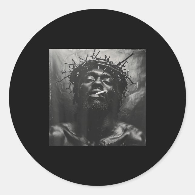 Sticker Rond Black Jesus Smokes, Christianity, Church, Christ,  (Devant)