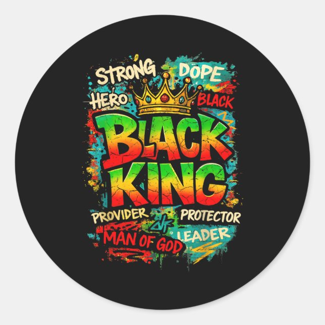 Sticker Rond Black King Man Of God Strong Leader Melanin Black  (Devant)