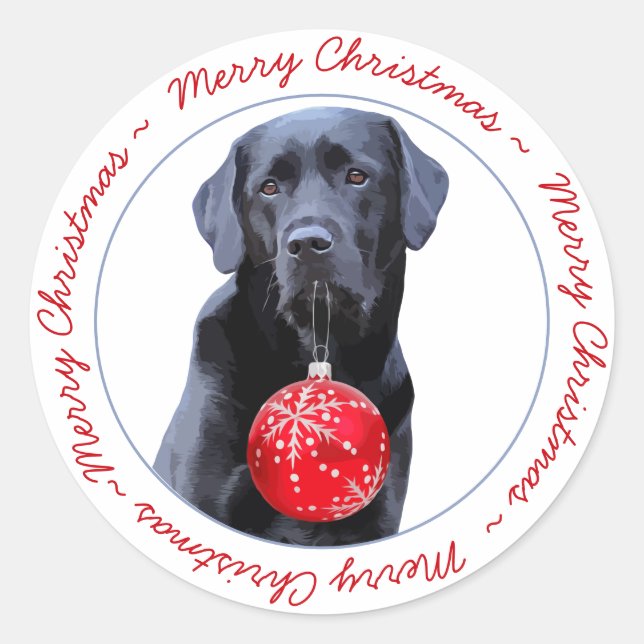 Sticker Rond Black Lab Joyeux Noël mignon Chien Chien Chiot Lab (Devant)