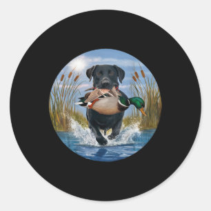 Sticker Rond Black Lab Labrador Chasse Canards Aquarelle Jaune