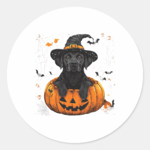 Sticker Rond Black Lab Labrador Citrouille Halloween Thanksgivi