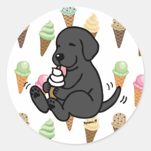 Sticker Rond Black Lab Licking Glace Creme
