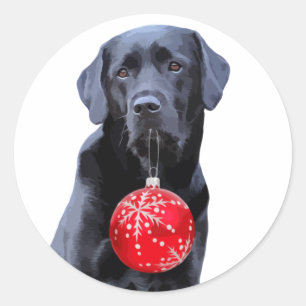Sticker Rond Black Lab Noël - Labrador Puppy Cute Dog