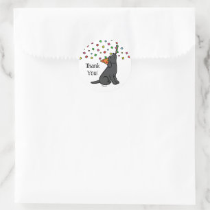 Sticker Rond Black Labrador Birday Party Confetti