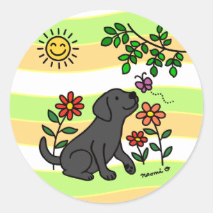 Sticker Rond Black Labrador et Green