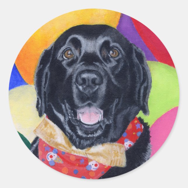 Sticker Rond Black Labrador Joyeux tableau d'anniversaire (Devant)