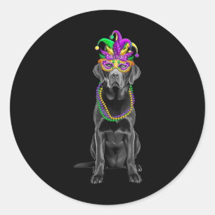 Sticker Rond Black Labrador Mardi Gras Costume perles Masque