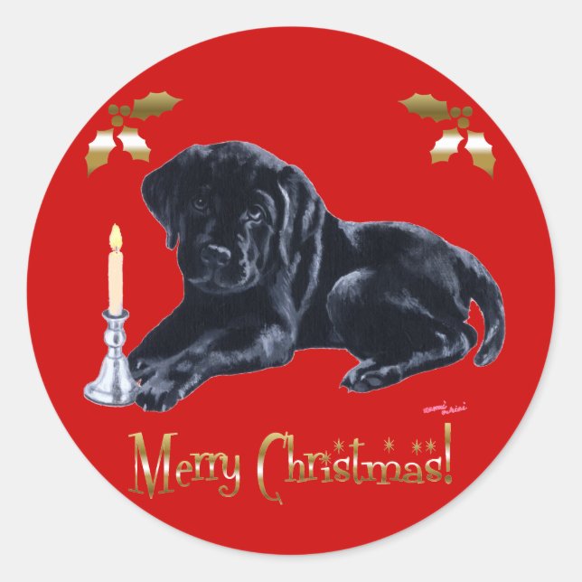 Sticker Rond Black Labrador Retriers Christmas Gold (Devant)