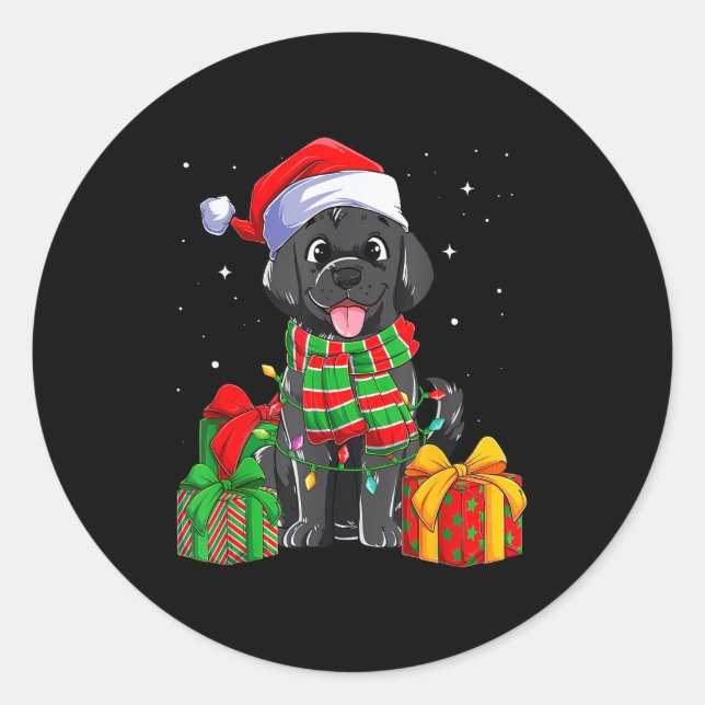 Sticker Rond Black Labrador Retriever Christmas Lights Xmas Lab (Devant)