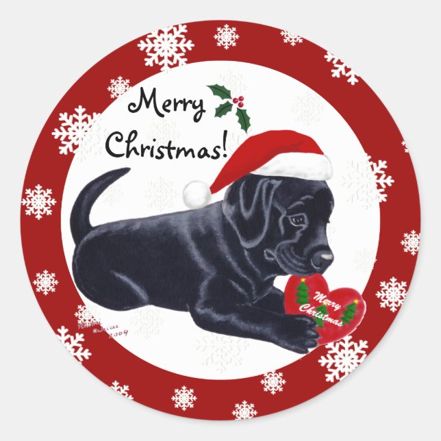 Sticker Rond Black Labrador Retriever Christmas Snowflo (Devant)