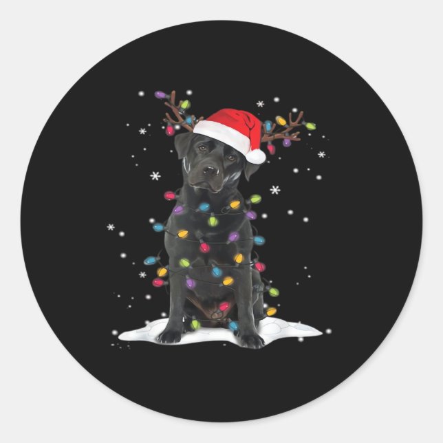 Sticker Rond Black Labrador Xmas Dog Christmas Tree Light Class (Devant)