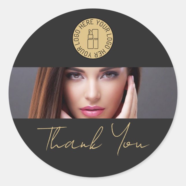 Sticker Rond Black Makeup Beauty Salon Business Logo Thank You (Devant)