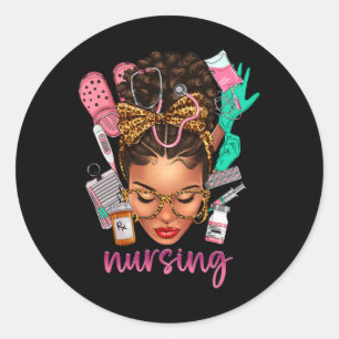 Sticker Rond Black Melanin Nurse Noir Histoire Mois Afro Cheveu