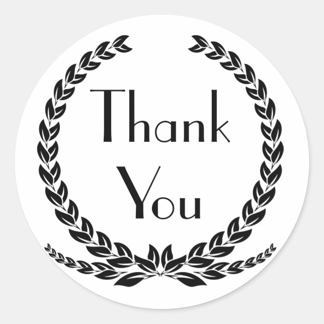 Sticker Rond Black Merci Laurel Leaf Fête de mariage de la cour (Devant)