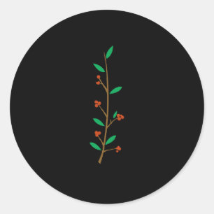 Sticker Rond Black Merry Botanical Berry Branch Fête des Fêtes