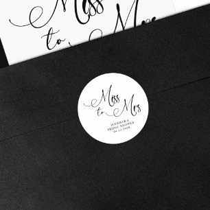 Sticker Rond Black Modern Simple Miss à Mme Fête des mariées