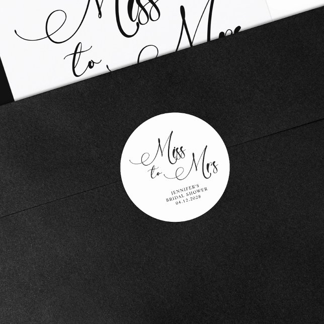 Sticker Rond Black Modern Simple Miss à Mme Fête des mariées (Créateur téléchargé)