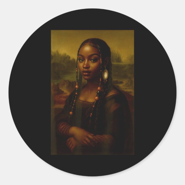 Sticker Rond Black Mona Lisa Afro African American Melanin Blac (Devant)
