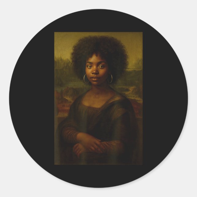 Sticker Rond Black Mona Lisa Afro African American Melanin Blac (Devant)