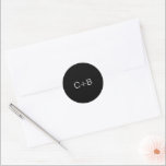 Sticker Rond Black Monogram Modern Wedding<br><div class="desc">Minimalist and modern design.</div>