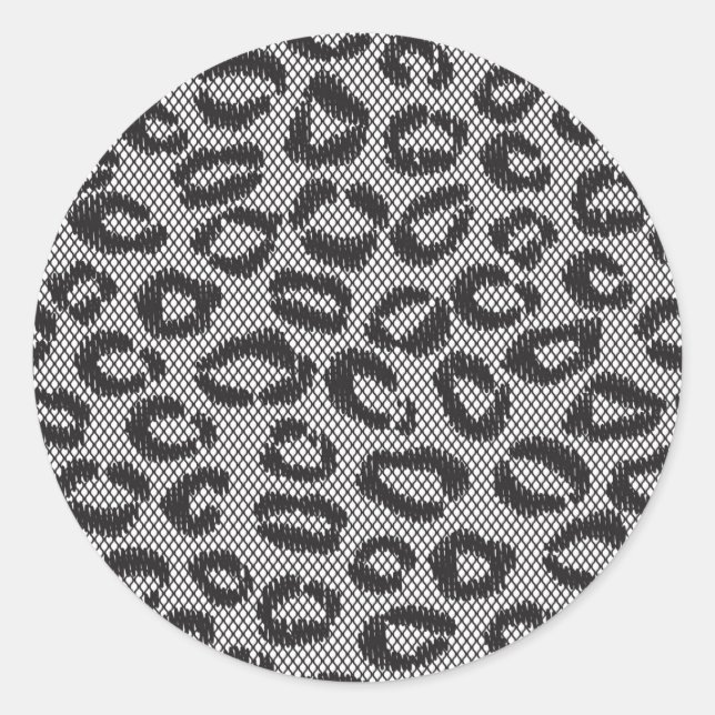 Sticker Rond Black net lace with leopard pattern on white (Devant)