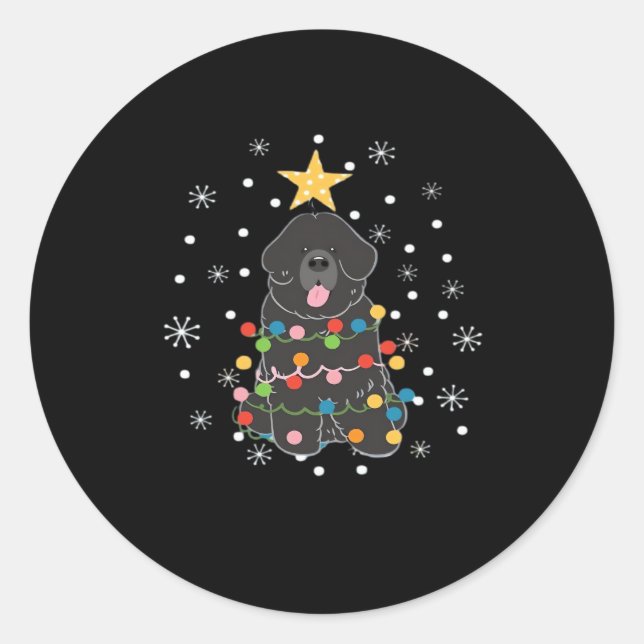 Sticker Rond Black Newfie Newfoundland Dog Christmas Tree Class (Devant)