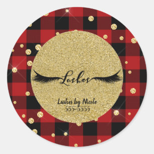 Sticker Rond Black Oeil Lashes Holiday Red Buffalo Plaid
