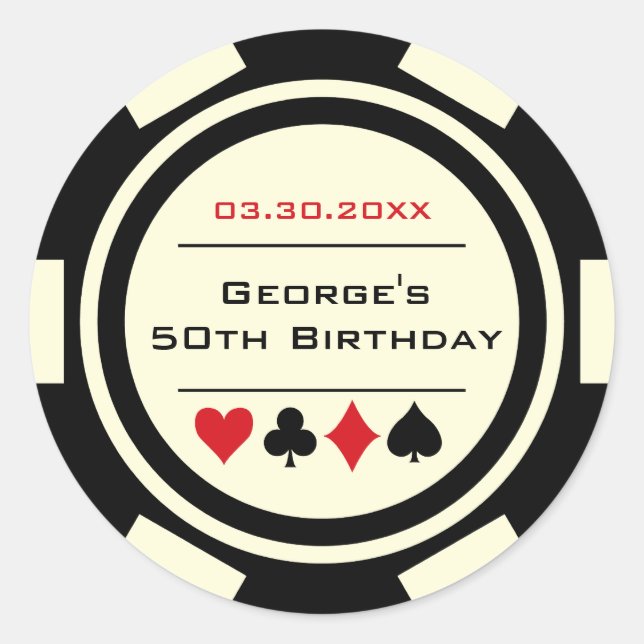 Sticker Rond Black Off White Poker Chip Casino Anniversaire (Devant)