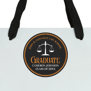 Sticker Rond Black Orange Law School Custom Graduation Party